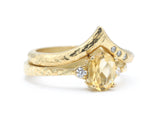 Set of 2 Oval faceted citrine ring with tiny round diamonds side set with 14k gold band set with 14k gold band ring with tiny 3 diamond