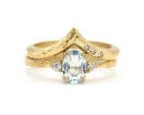 Set of 2 Oval faceted blue topaz ring with tiny round diamonds side set with 14k gold band set with 14k gold band ring with tiny 3 diamond
