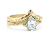 Set of 2 Oval faceted blue topaz ring with tiny round diamonds side set with 14k gold band set with 14k gold band ring with tiny 3 diamond