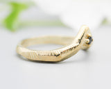 Black spinel ring 14k gold crown design with geometric texture thick band