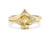 Set of 2 Oval faceted citrine ring with tiny round diamonds side set with 14k gold band set with 14k gold band ring with tiny 3 diamond