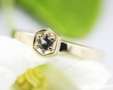 Round multi grey sapphire ring in pave setting with 14k gold high polished flat band
