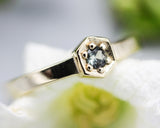 Round multi grey sapphire ring in pave setting with 14k gold high polished flat band