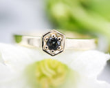 Round multi grey sapphire ring in pave setting with 14k gold high polished flat band