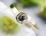 Round multi grey sapphire ring in pave setting with 14k gold high polished flat band