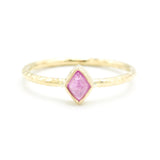 Rhombus pink sapphire ring in bezel setting with 18k gold texture band