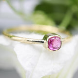 Square pink sapphire ring in bezel setting with 18k gold texture band