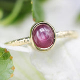 Natural star ruby ring in bezel settings with 18k gold texture band