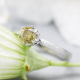 Natural yellow Diamond ring in 6 prongs settings with 18k white gold texture band
