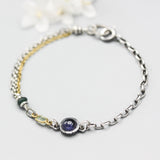 Round Iolite pendant bracelet with tourmaline and emerald gemstone on sterling silver chain