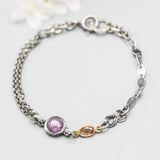 Pink sapphire pendant bracelet with yellow sapphire gemstone on sterling silver chain