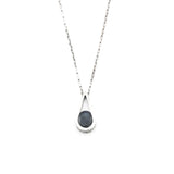 Silver teardrop pendant with blue sapphire gemstone set with sterling silver chain necklace