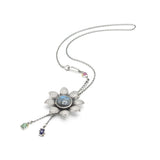 Floral Labradorite Pendant Necklace – Sterling Silver with Blue & Green Kyanite Accents