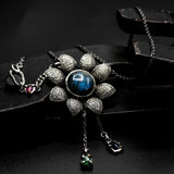 Floral Labradorite Pendant Necklace – Sterling Silver with Blue & Green Kyanite Accents