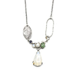 Teardrop Moonstone pendant necklace in bezel and prongs setting with Green kyanite,Freshwater pearls, Iolite and tiny moonstone gemstone