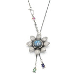 Floral Labradorite Pendant Necklace – Sterling Silver with Blue & Green Kyanite Accents
