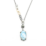 Large oval cabochon Larimar pendant necklace and Labradorite with oxidized sterling silver chain