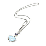 Triangle cabochon Larimar pendant necklace and blue sapphire with oxidized sterling silver chain