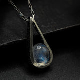 Silver teardrop pendant with Moonstone gemstone set with sterling silver chain necklace