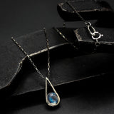 Silver teardrop pendant with Moonstone gemstone set with sterling silver chain necklace