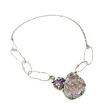Natural peach Druzy quartz pendant necklace with pink sapphire, amethyst, white topaz, blue topaz and mint kyanite gemstone