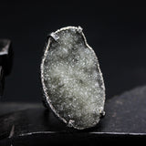 Grey Natural Brazilian Druzy Ring Sterling Silver Bezel & Prong Setting