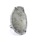 Grey Natural Brazilian Druzy Ring Sterling Silver Bezel & Prong Setting