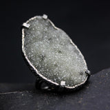 Grey Natural Brazilian Druzy Ring Sterling Silver Bezel & Prong Setting