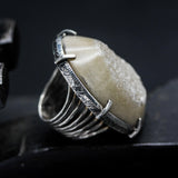 Bold Yellow Natural Brazilian Druzy Ring  Sterling Silver Bezel & Prong Setting
