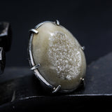 Bold Yellow Natural Brazilian Druzy Ring  Sterling Silver Bezel & Prong Setting