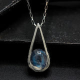 Silver teardrop pendant with Moonstone gemstone set with sterling silver chain necklace