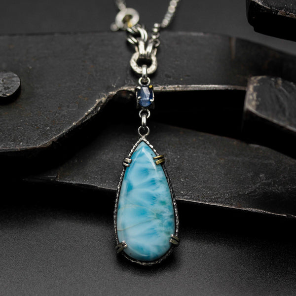 Mystical Teardrop Larimar & Blue Kyanite Pendant Necklace