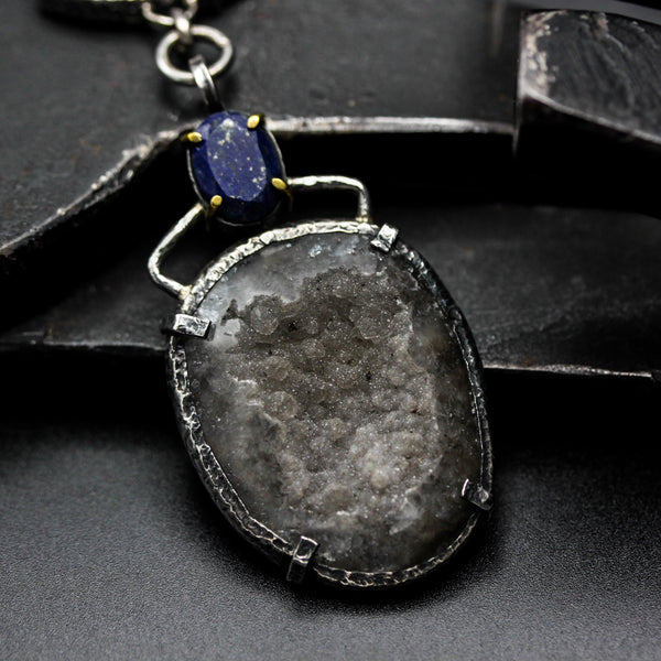 Enchanted Druzy Quartz and Gemstone Pendant Necklace A Symphony of Earth and Sky