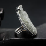 Grey Natural Brazilian Druzy Ring Sterling Silver Bezel & Prong Setting