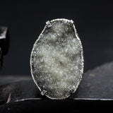 Grey Natural Brazilian Druzy Ring Sterling Silver Bezel & Prong Setting