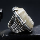 Bold Yellow Natural Brazilian Druzy Ring  Sterling Silver Bezel & Prong Setting