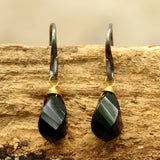Onyx drops twist faceted earrings with oxidized sterling silver hooks - Metal Studio Jewelry