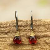 Garnet faceted drops earrings with oxidized sterling silver hooks - Metal Studio Jewelry