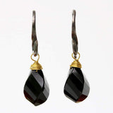 Onyx drops twist faceted earrings with oxidized sterling silver hooks - Metal Studio Jewelry