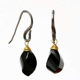Onyx drops twist faceted earrings with oxidized sterling silver hooks - Metal Studio Jewelry