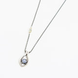 Silver fish shape necklace and cabochon star blue sapphire at the center with aquamarine beads secondary on oxidized sterling silver chain - Metal Studio Jewelry