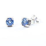 Sterling silver stud earrings with faceted blue sapphire in prongs setting with sterling silver post and backing - Metal Studio Jewelry