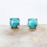 Sterling silver stud earrings with cabochon turquoise in prongs setting with sterling silver post and backing - Metal Studio Jewelry