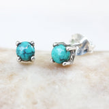 Sterling silver stud earrings with cabochon turquoise in prongs setting with sterling silver post and backing - Metal Studio Jewelry