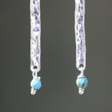 Sterling silver bar earrings with hammer textured and turquoise beads on silver hooks style - Metal Studio Jewelry