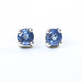 Sterling silver stud earrings with faceted blue sapphire in prongs setting with sterling silver post and backing - Metal Studio Jewelry