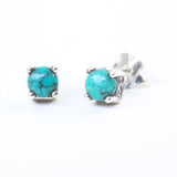 Sterling silver stud earrings with cabochon turquoise in prongs setting with sterling silver post and backing - Metal Studio Jewelry