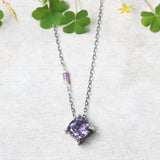 Cushion Amethyst pendant necklace in silver bezel and prongs setting with amethyst beads secondary on oxidized sterling silver chain - Metal Studio Jewelry