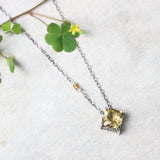 Cushion Citrine pendant necklace in silver bezel and prongs setting with yellow multi-sapphire beads secondary on oxidized silver chain - Metal Studio Jewelry