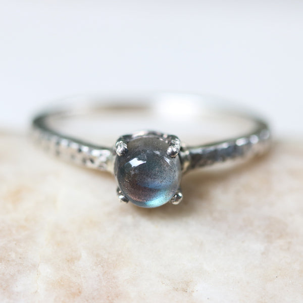 Labradorite ring with textured sterling silver band - Metal Studio Jewelry
